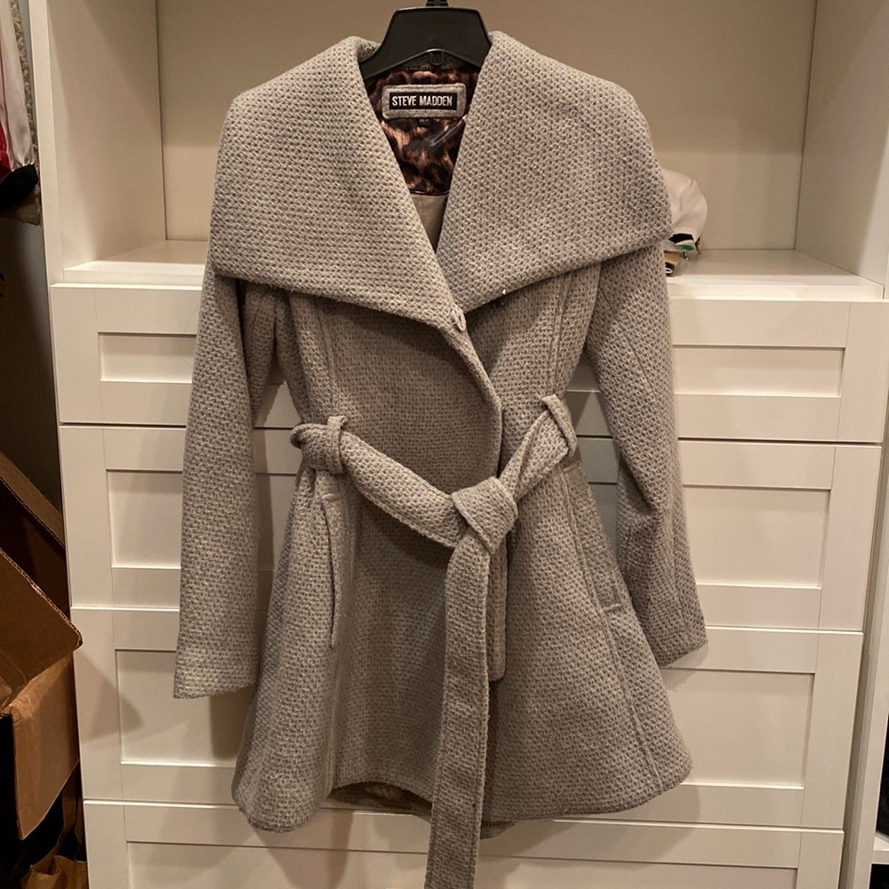 Steve madden double breasted tie coat